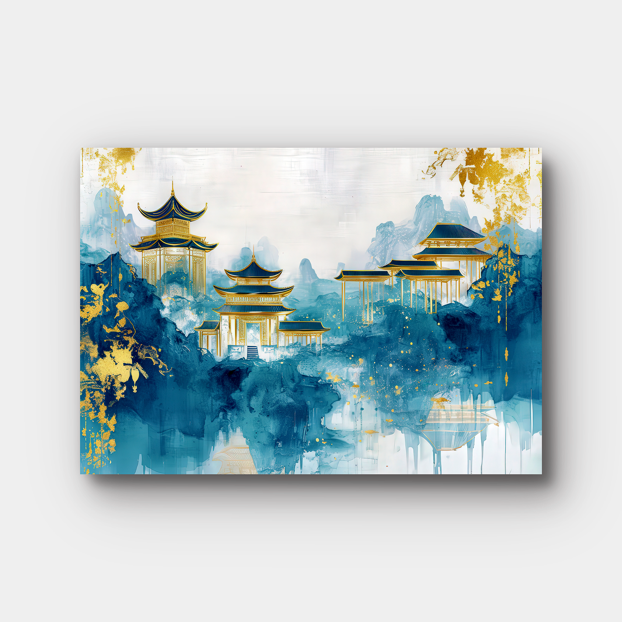 Blue & Gold Pagoda Traditional Painting