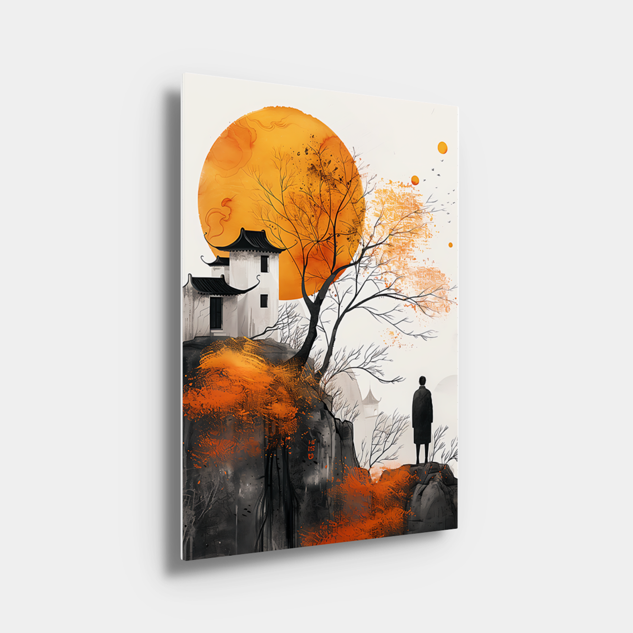 Orange Sunset Traditional Japanese Painting