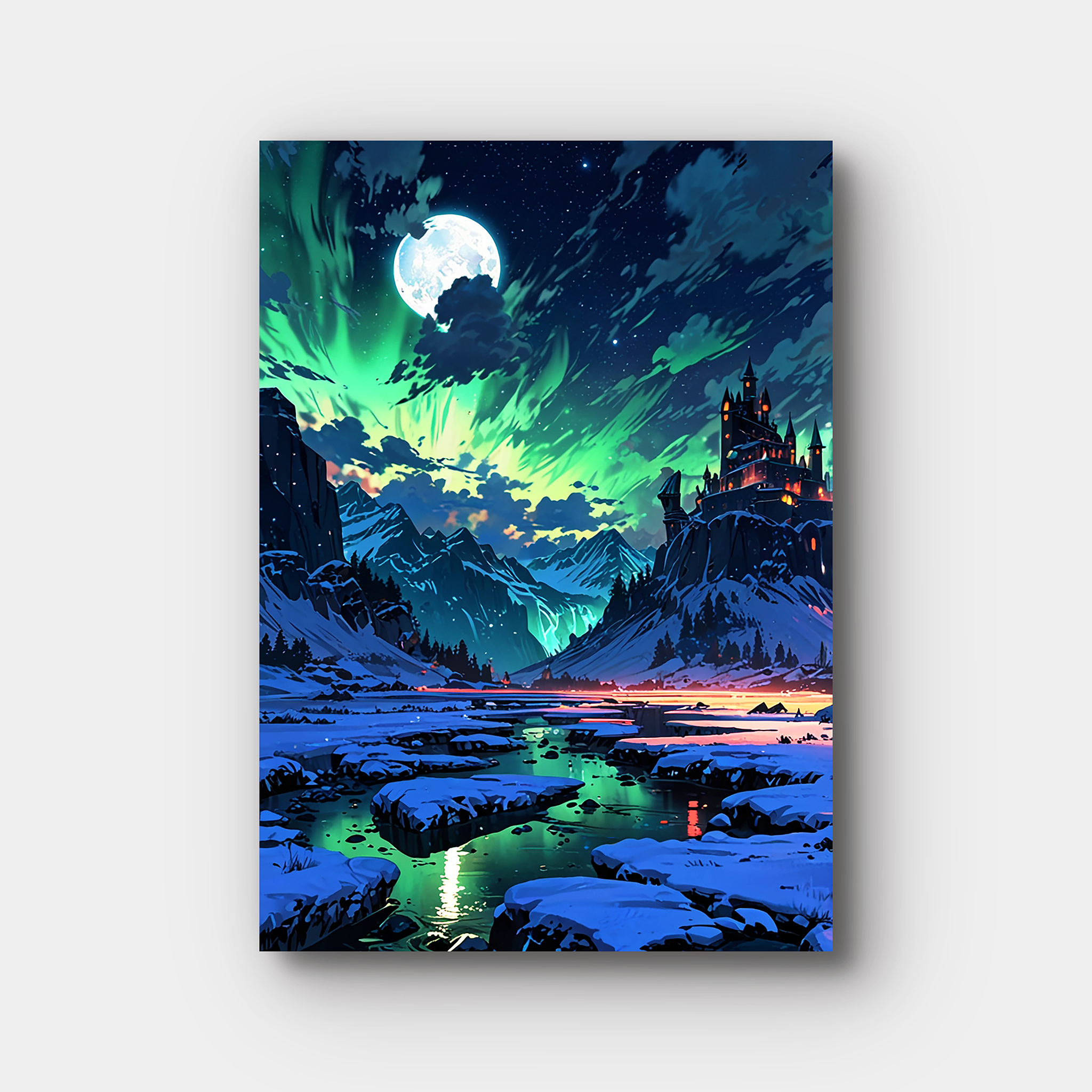 Northern Lights Inspired Animated Mountain Castle