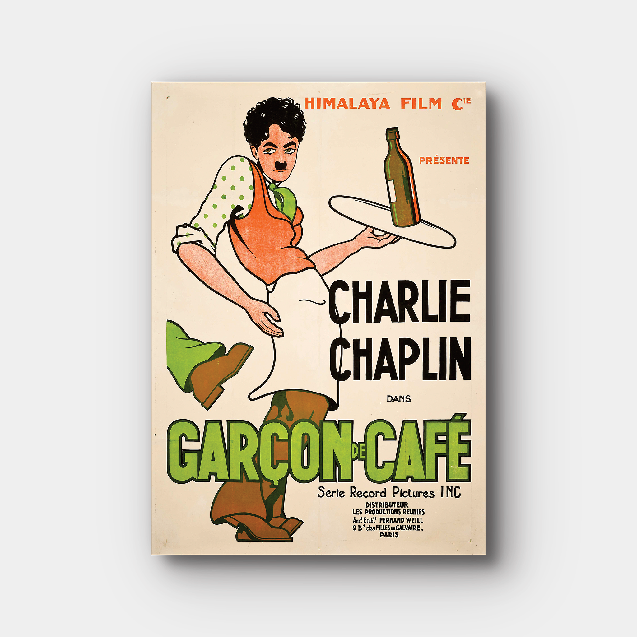 Charlie Chaplin Garçon de Café 1918 Vintage Poster