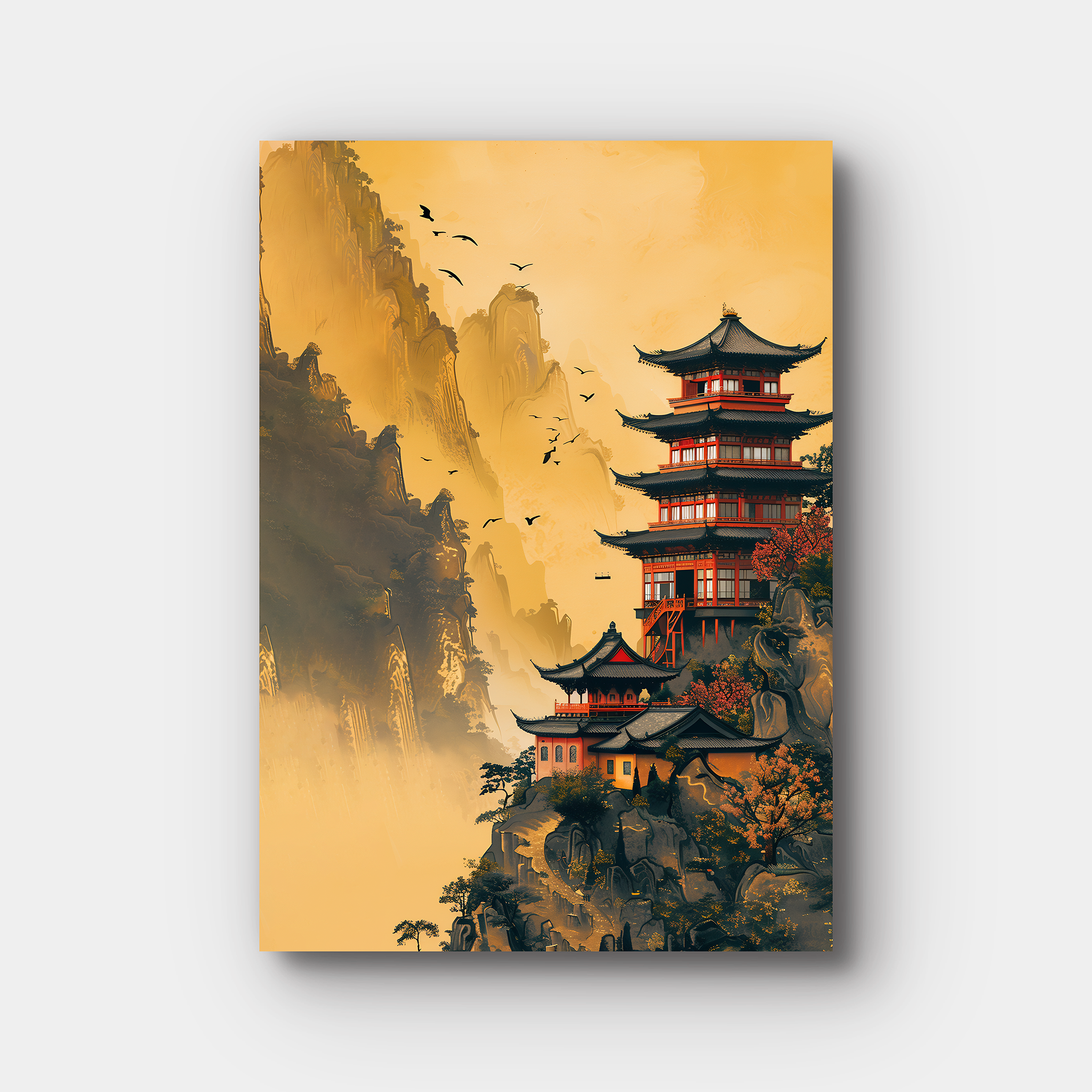 Pagoda In Mountains Traditional Painting