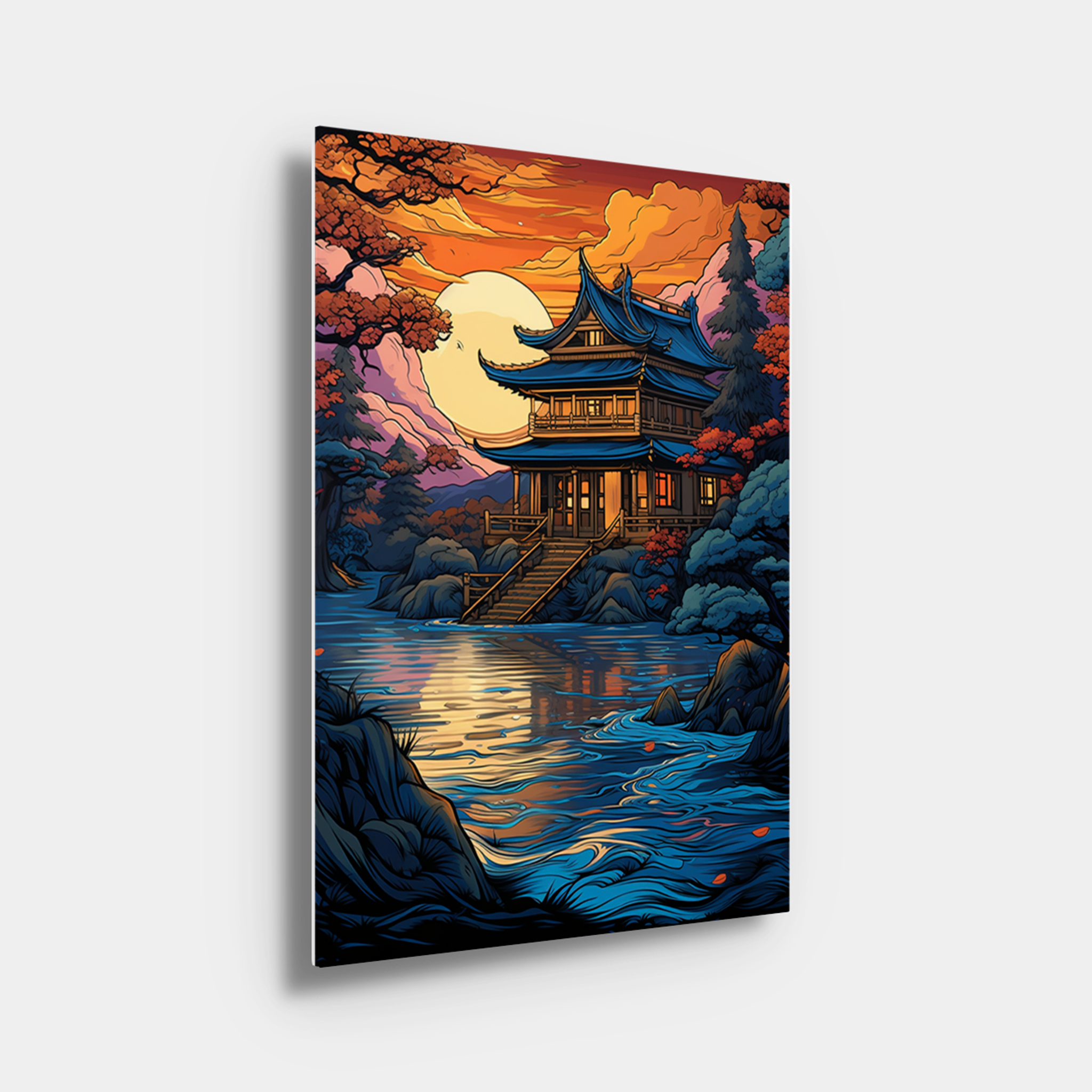 Traditional Japanese House In Sunset Paint Art
