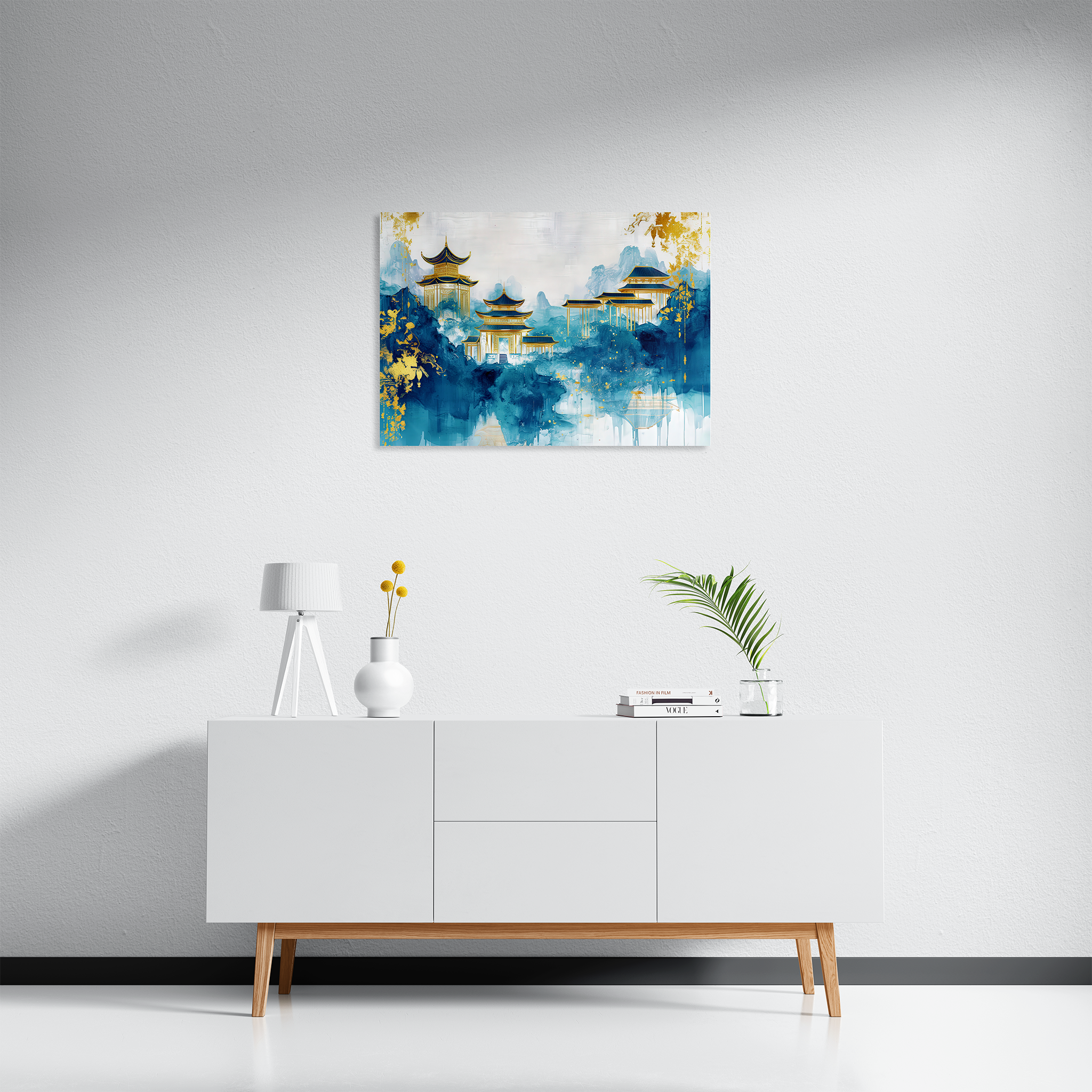 Blue & Gold Pagoda Traditional Painting