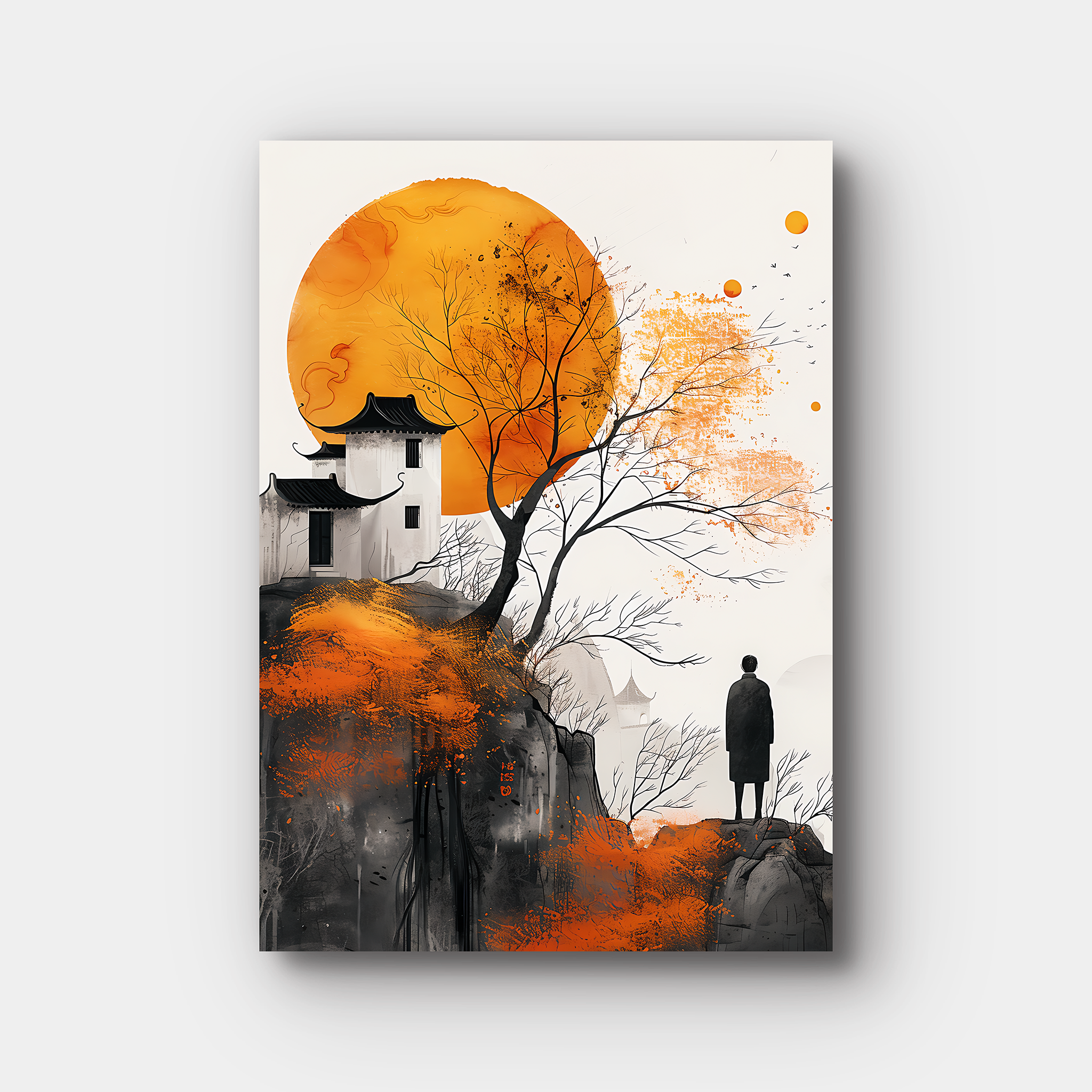 Orange Sunset Traditional Japanese Painting