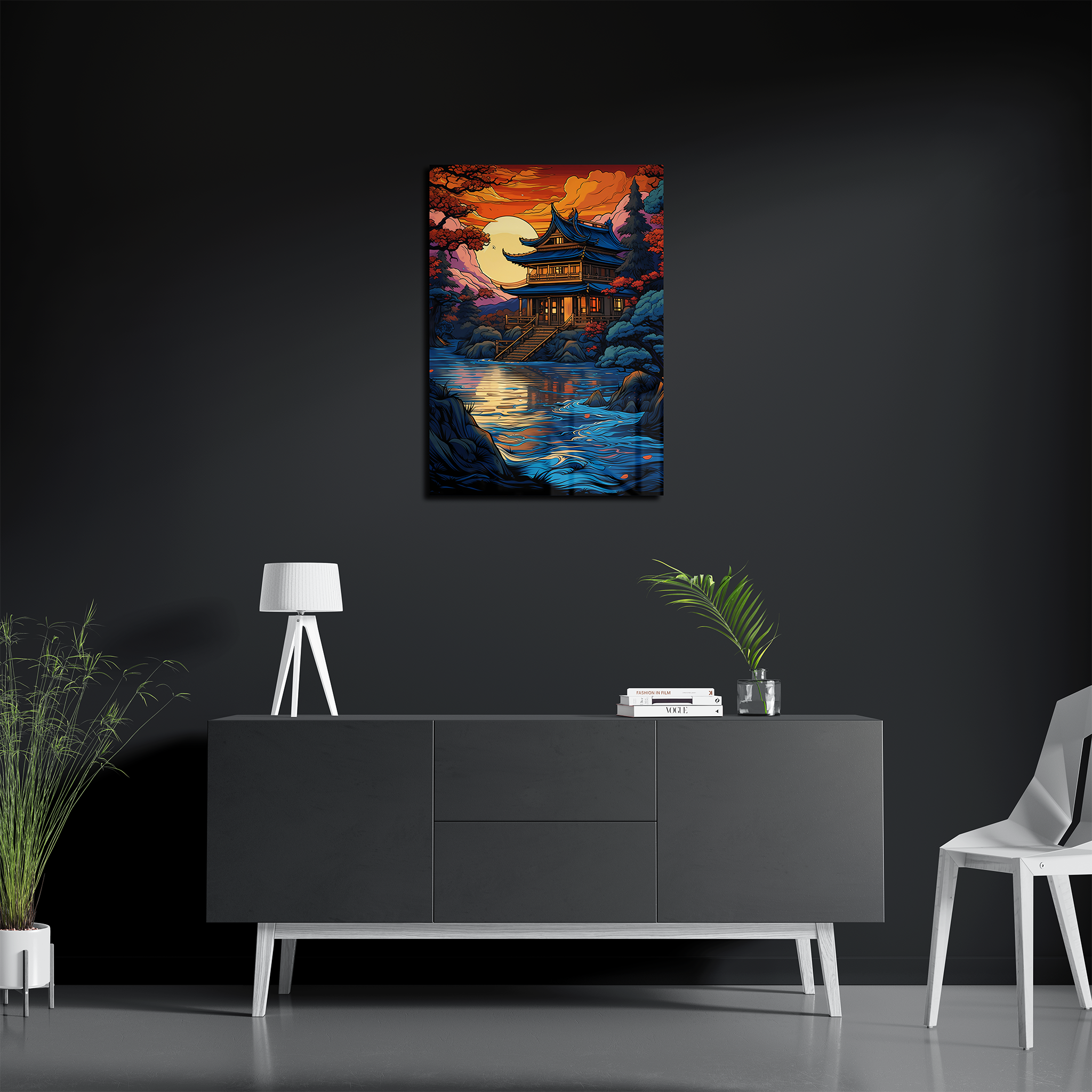 Traditional Japanese House In Sunset Paint Art